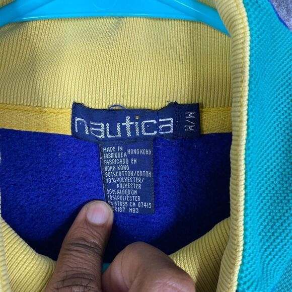 VINTAGE Nautica Sweater Mens Medium 1/4 Zip 90's Colorblock Sailing Retro - Picture 6 of 9